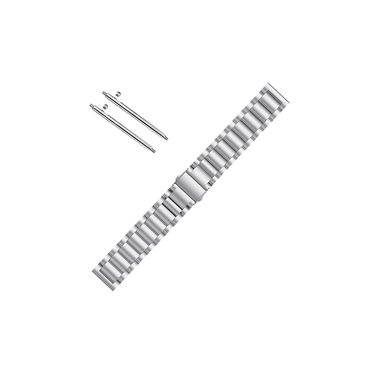 Edelstahlarmband in Silber, seitlich montiert an der Samsung Watch – Business & Alltag