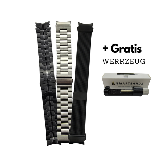 Edelstahlarmband Bundle für Galaxy Watch, Set mit Milanese Flow, Iron & Matrix inklusive Gratis Gliederwerkzeug von Smartbandz