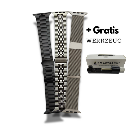 Edelstahlarmband Bundle für Apple Watch – Set aus Milanese, Verano, Royal und Allure inklusive kostenlosem Gliederwerkzeug von Smartbandz