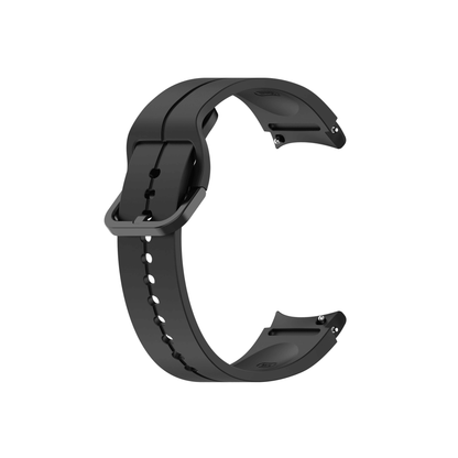 Erstes Armbandsegment in Schwarz mit robuster Dornschließe – Seite A des Sportarmbands.
