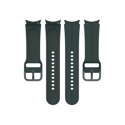 Komplettes Set des Smartwatch-Sportarmbands in Schwarzgrün – beide Seiten und Schließe.