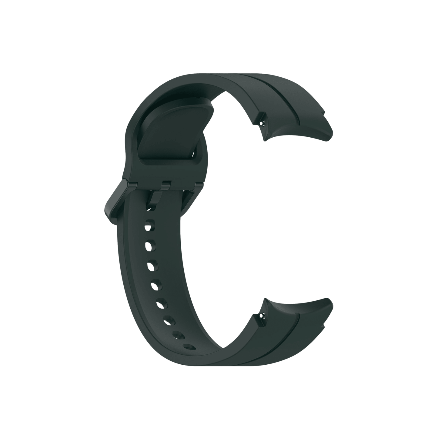Einzelnes Smartwatch-Armbandteil in Schwarzgrün – Seite mit Löchern.