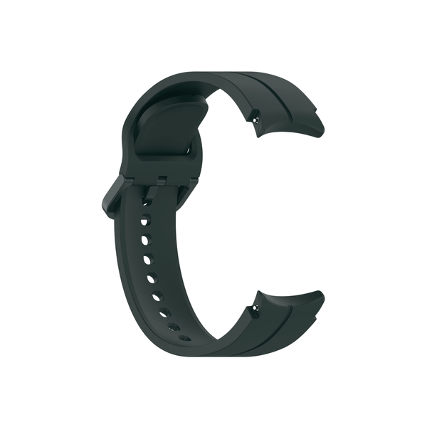 Einzelnes Smartwatch-Armbandteil in Schwarzgrün – Seite mit Löchern.