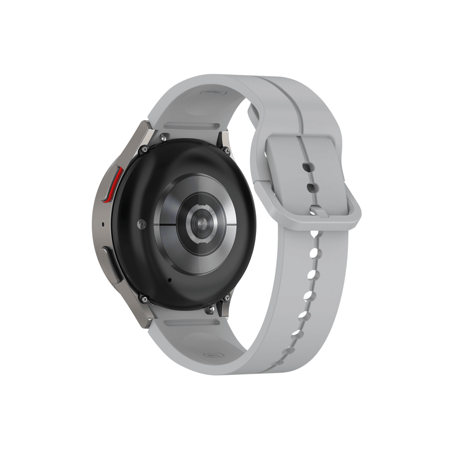 Smartwatch mit montiertem Armband in Hellgrau – perfekt für minimalistische Looks.