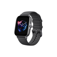 „Amazfit Smartwatch mit schwarzem Silikonarmband und 20 mm Federsteg – modernes Design, robust und komfortabel für Alltag und Sport.“