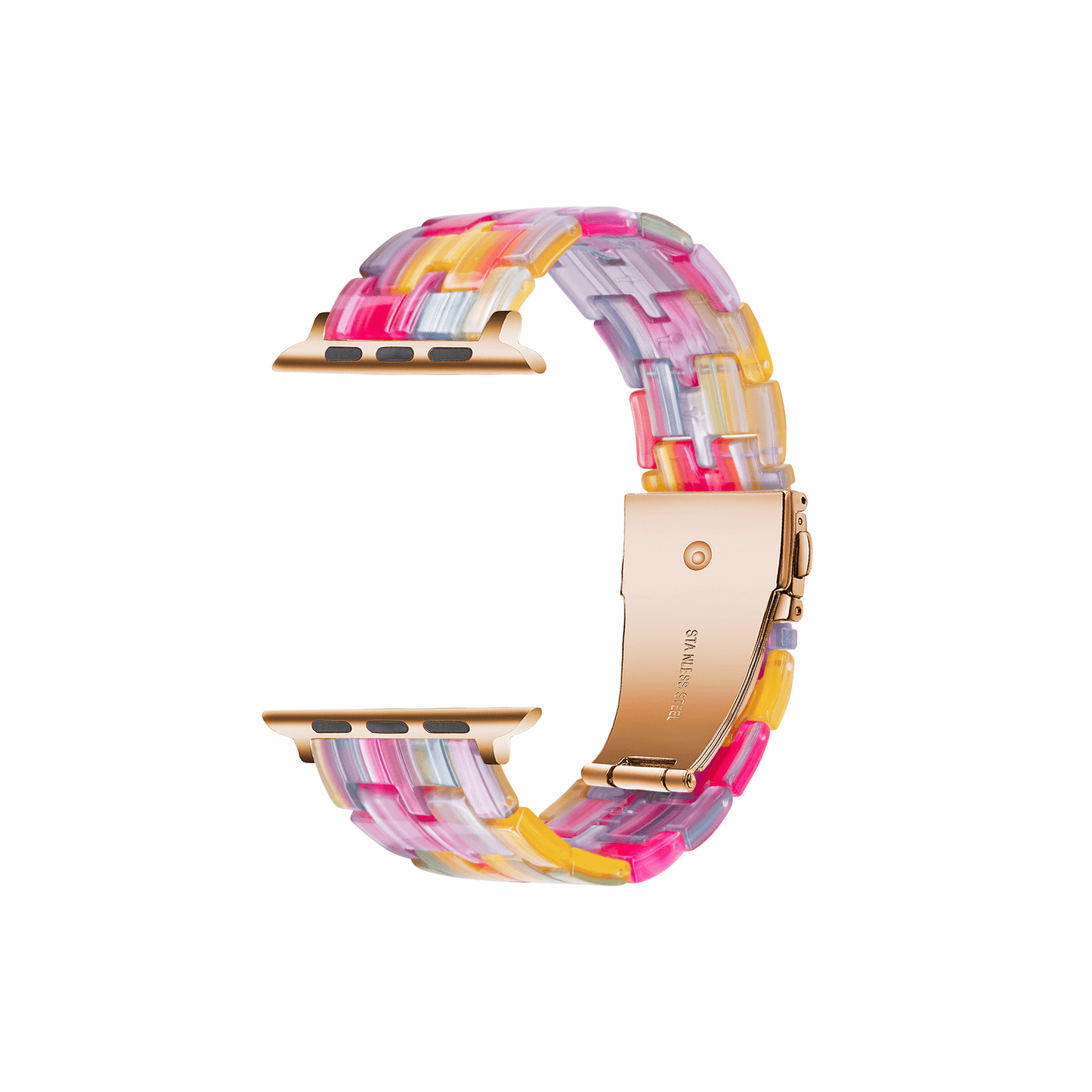 Apple Watch Resinarmband in Regenbogenfarben – modisches Multicolor-Design mit leichter Konstruktion.