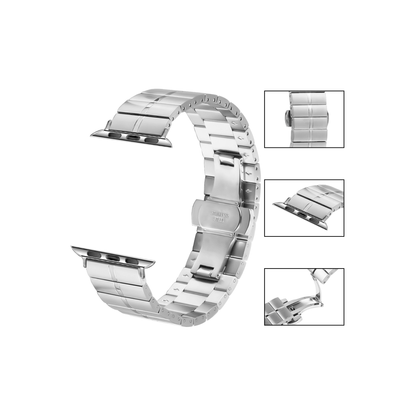 Silbernes Elite Edelstahlarmband für Apple Watch – edel poliert, komfortabel und robust, optimaler Halt am Handgelenk.