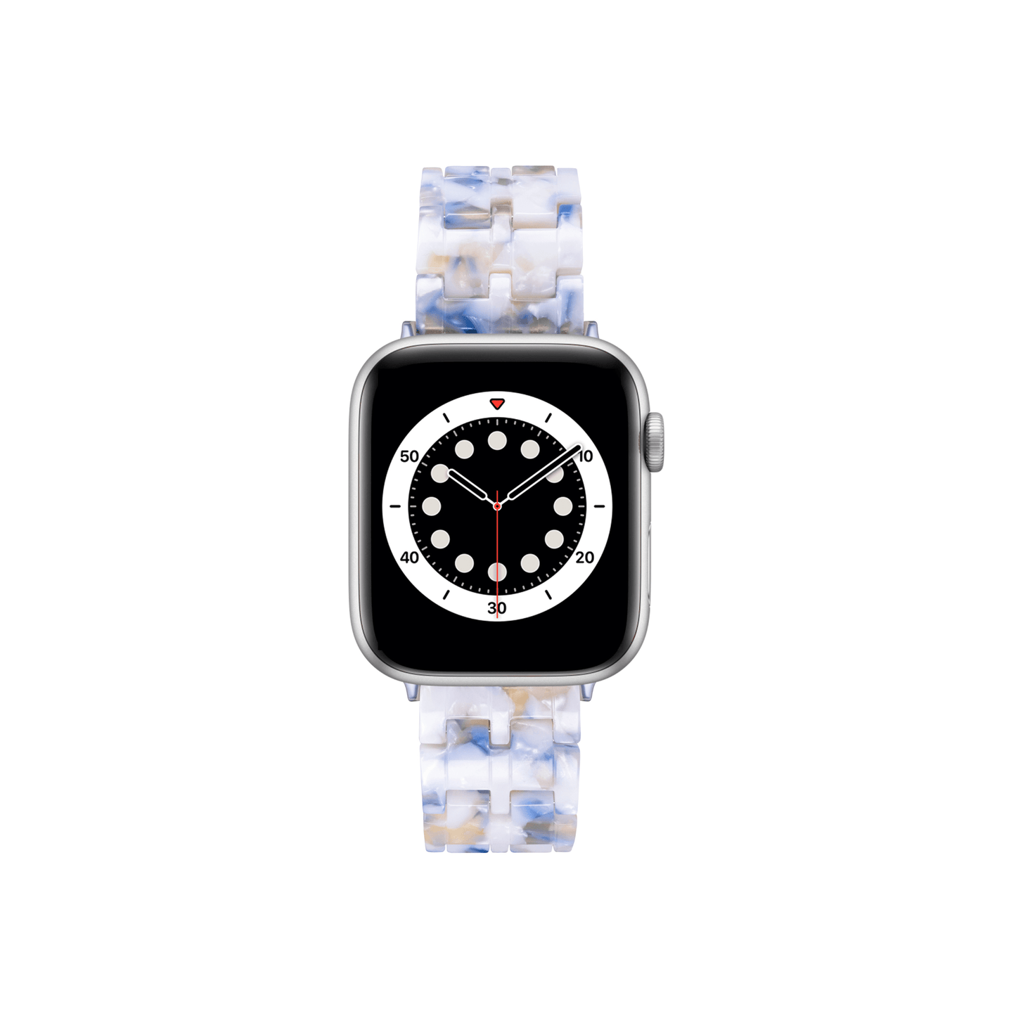 Transparentes Kristall-Blau-Weiß Resinarmband – edler Farbakzent und hoher Tragekomfort für Apple Watch.
