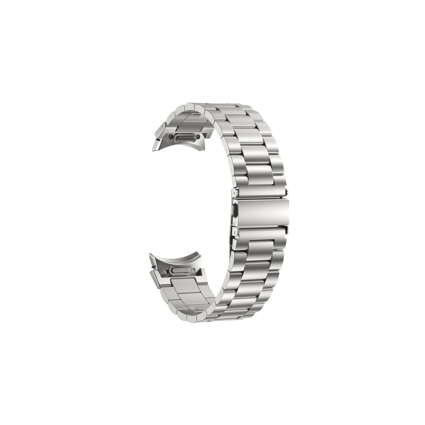 Seitliche Ansicht des Matrix Armbands – luxuriöser Edelstahl-Look mit geschwungenem Gliederdesign.