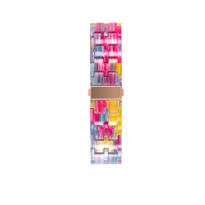 Trendiges Apple Watch Resinarmband Rainbow – stylisher Farbakzent und sichere Butterfly-Schließe.
