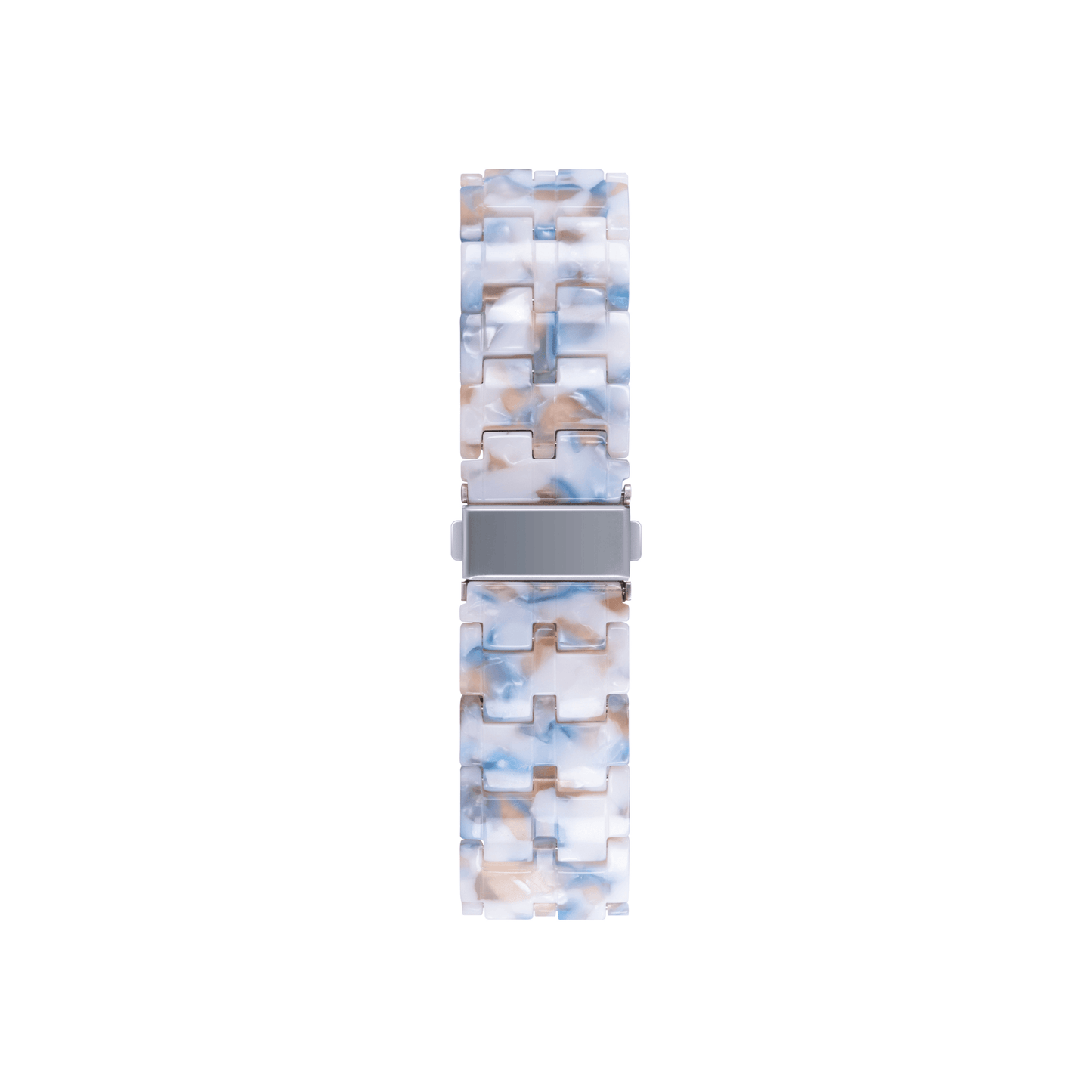Resinarmband für Apple Watch in Kristall-Blau-Weiß – trendig, leicht und sicherer Halt mit Butterfly-Schließe.