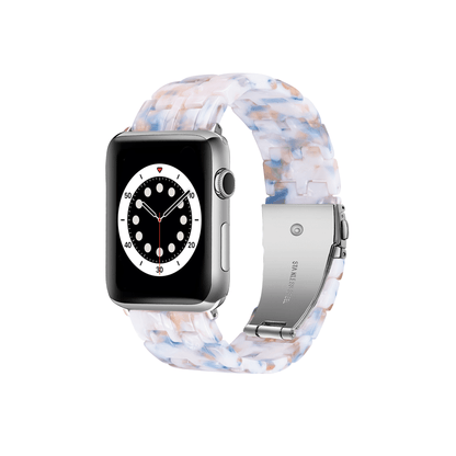 Resinarmband Kristall-Blau-Weiß für Apple Watch – transparentes, leichtes Design mit farbigem Akzent.