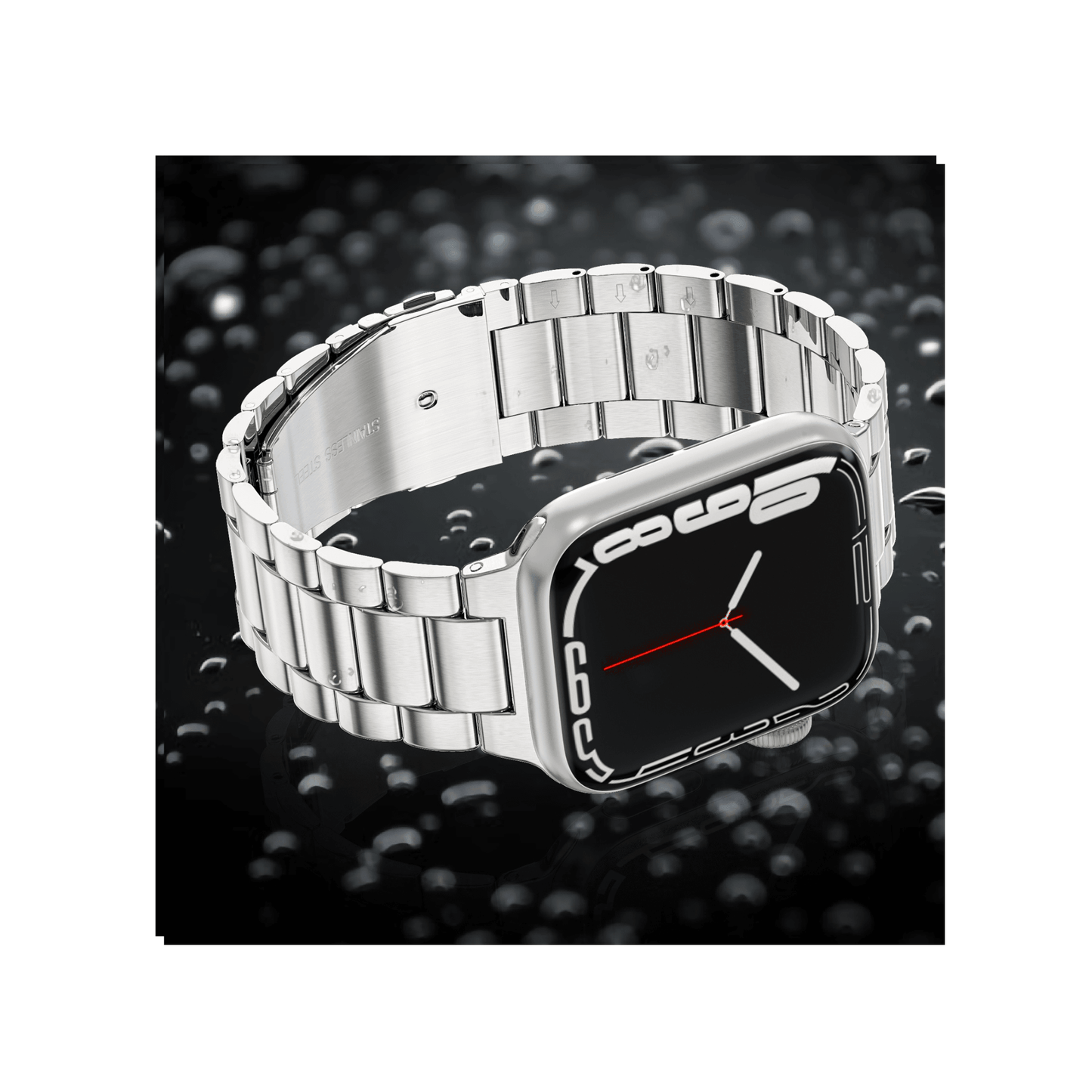 Exklusives Royal Edelstahlarmband in Silber für Apple Watch – Nahaufnahme der massiven Edelstahlglieder, luxuriöse Qualität und stilvolle Verarbeitung.