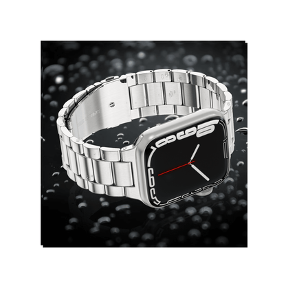 Exklusives Royal Edelstahlarmband in Silber für Apple Watch – Nahaufnahme der massiven Edelstahlglieder, luxuriöse Qualität und stilvolle Verarbeitung.