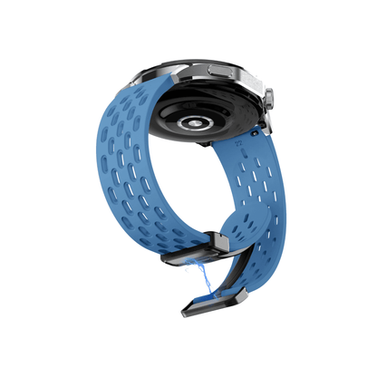 Detailansicht: Blaues Active Plus Silikonarmband – modernes, sportliches Design für 20 mm Smartwatches