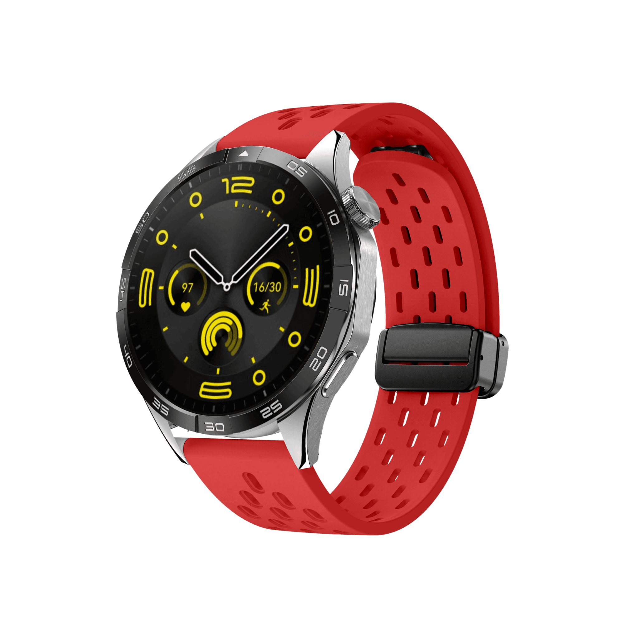 Smartwatch mit rotem Active Plus Sportarmband – auffälliger, sportlicher Look mit atmungsaktivem Design