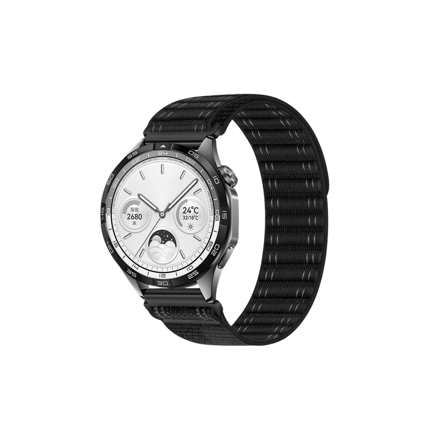 Flex Textilarmband in Schwarz – sportlich dezentes Klettverschluss-Armband aus atmungsaktivem Material, kompatibel mit Garmin, Samsung & Amazfit (20 mm)