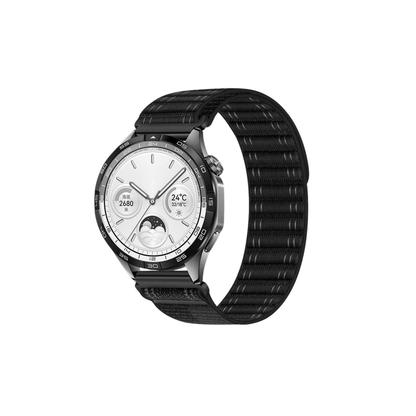 Flex Textilarmband in Schwarz – sportlich dezentes Klettverschluss-Armband aus atmungsaktivem Material, kompatibel mit Garmin, Samsung & Amazfit (20 mm)