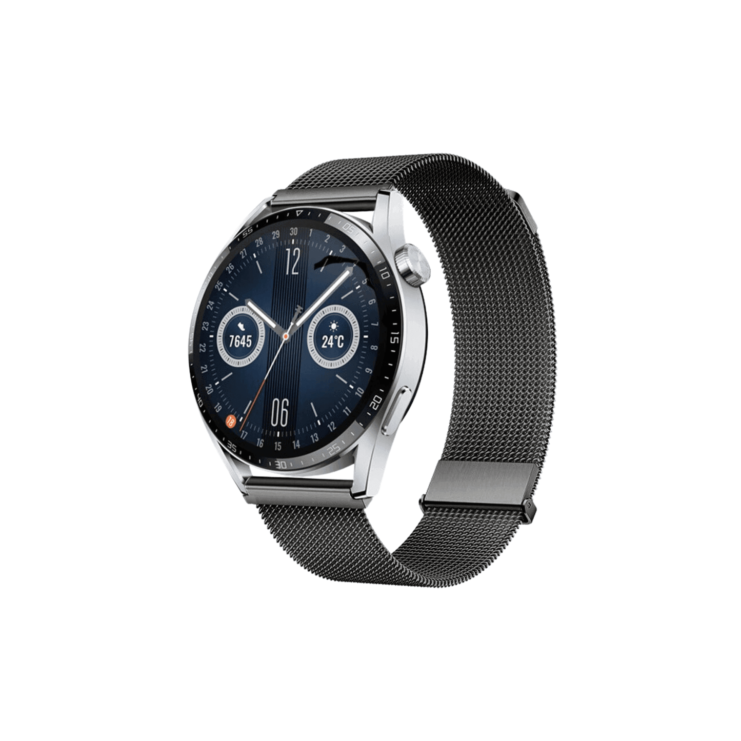 Graues Milanese Mesh Armband aus Edelstahl – Einzelansicht mit Magnetverschluss, kompatibel mit Garmin Watch