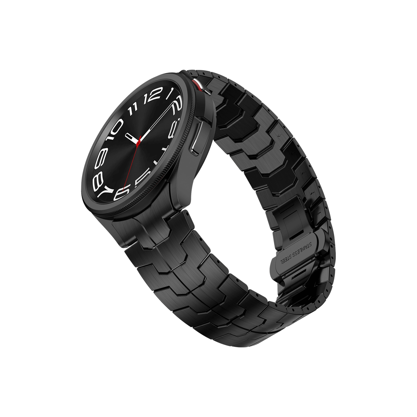 Smartbandz Titan Edition in Schwarz, 20 mm – Frontansicht des Edelstahl-Armbands für Samsung Galaxy Watch.