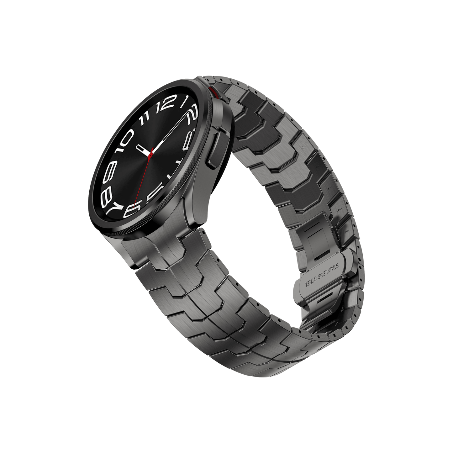 titan Edition in Schwarz am Handgelenk getragen – hochwertiges 20 mm Armband für Samsung Galaxy Watch.