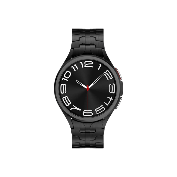 Frontansicht des Smartbandz Titan Edition Edelstahlarmbands in Schwarz für Samsung Galaxy Watch mit 20 mm Bandbreite