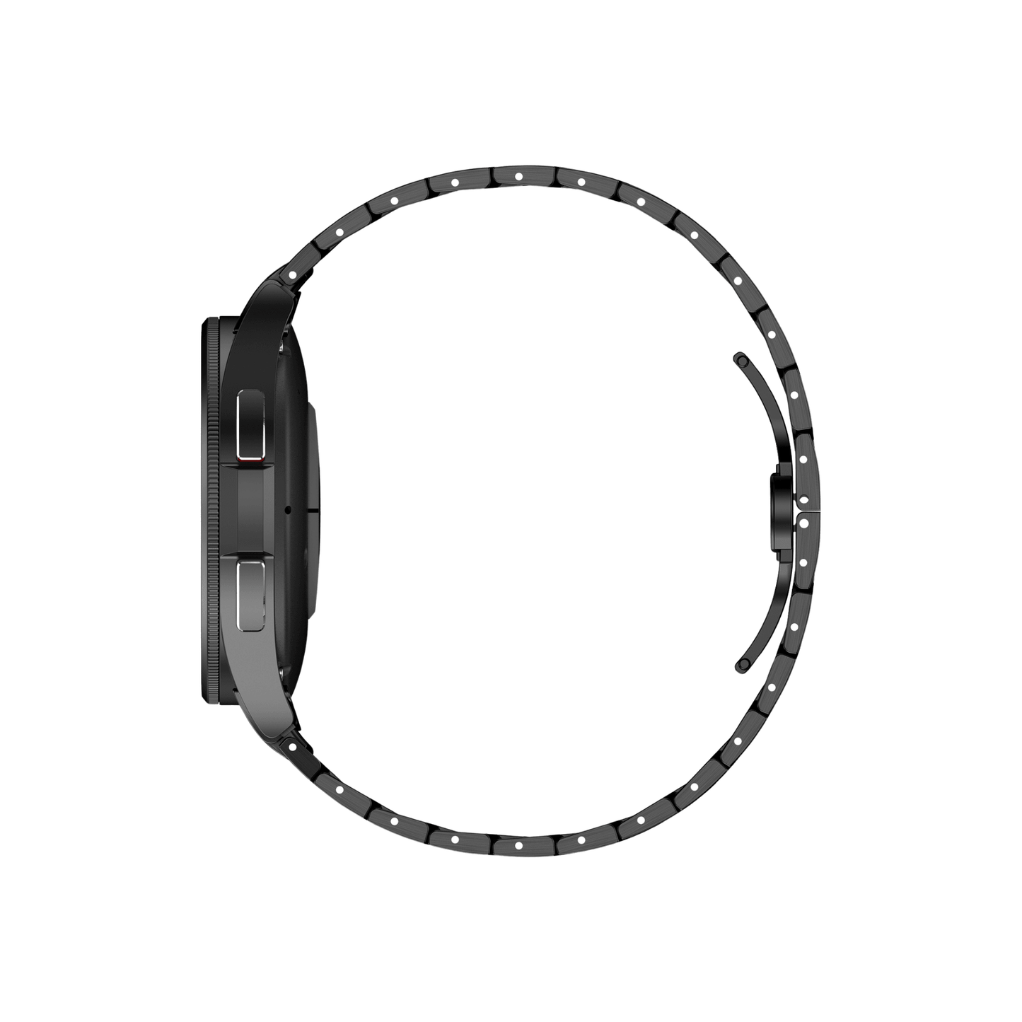 Makroaufnahme der Oberfläche: gebürsteter Edelstahl in Schwarz – Titan Edition Armband für Samsung Watches.